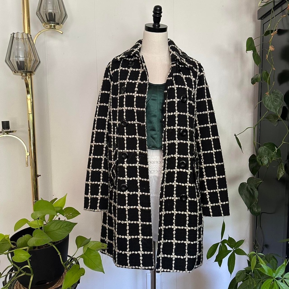 Rampage Womens Y2K Black White Tweed Double Breasted Pea Coat Jacket Large